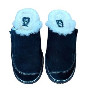 UGG‎ Australia 5457 Black Suede Sheepskin Lined Clog Mule Shoes Women Size 7